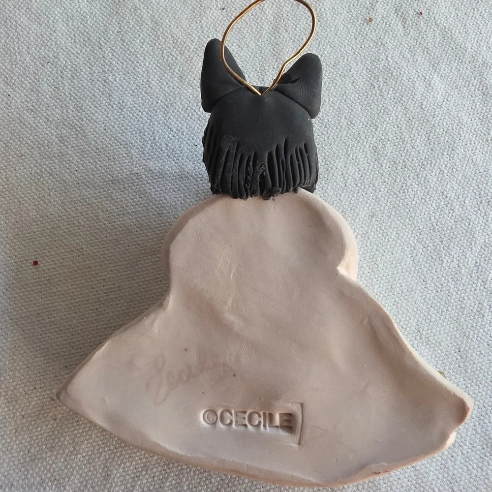 Cecile Baird Handmade Black Dog German Shepherd Angel Ornament Belgian Sheepdog